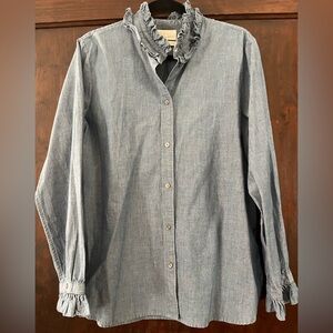 J. Crew Ruffled Chambray Blouse